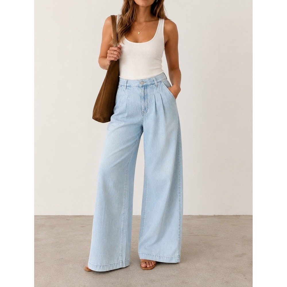 Madewell Harlow Wide Leg Trouser Jeans 27 Light Wash High Rise Lyocell Blend